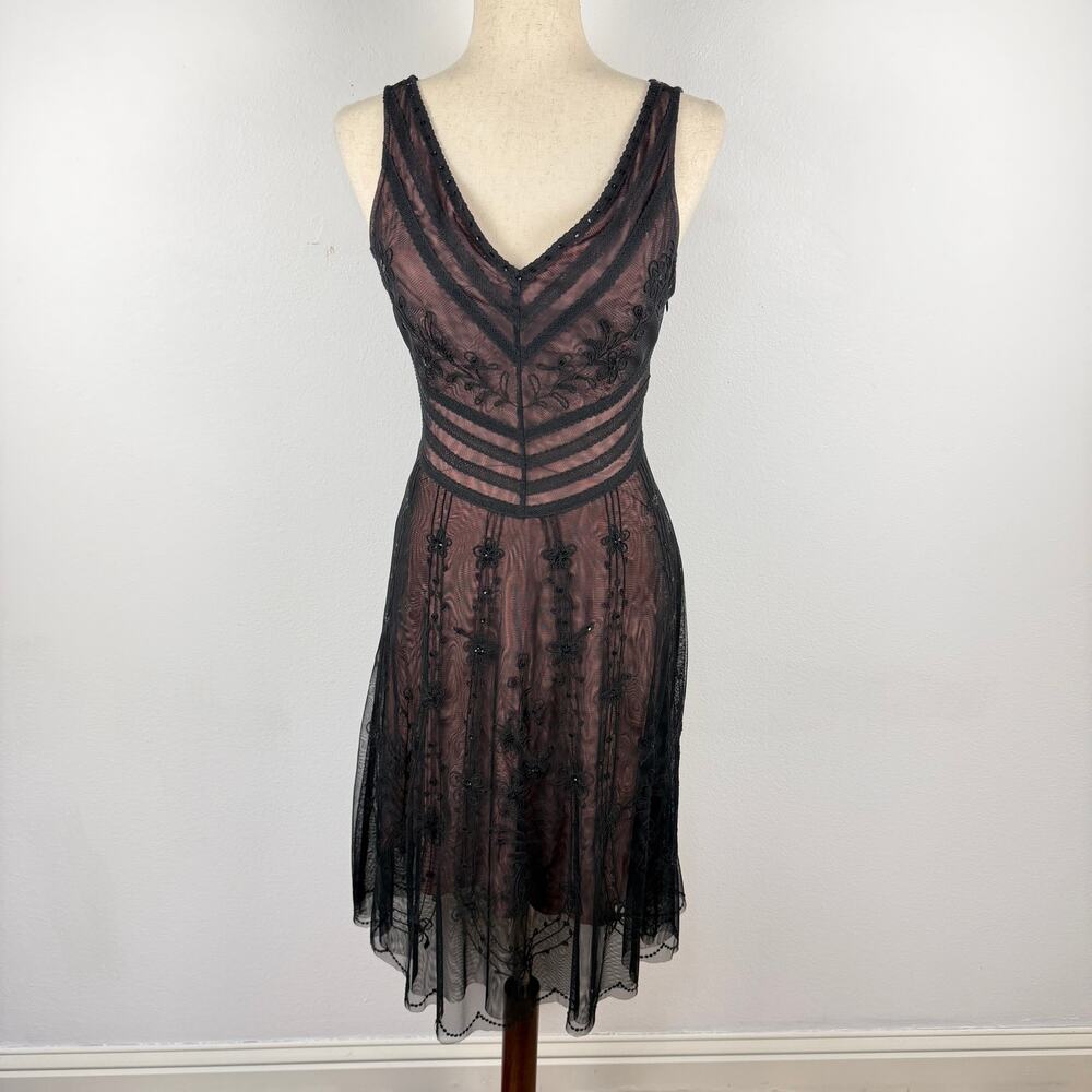 BCBG MaxAzria Black Embroidered Beaded Sheer Dress SIZE 2 Dark Fairy Whimsigoth